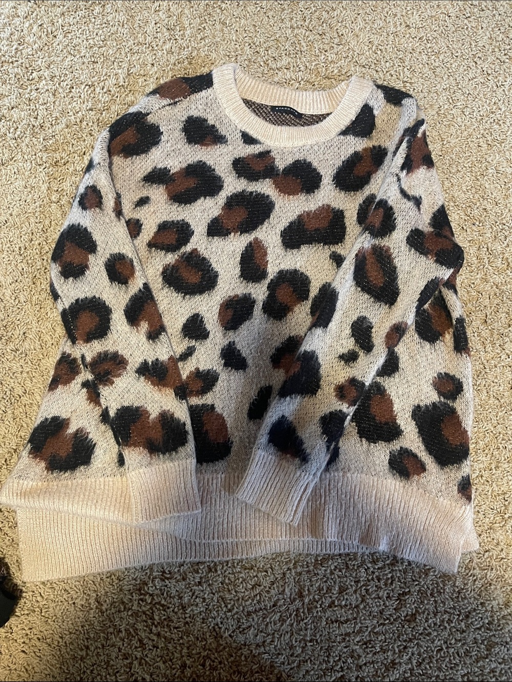 Staccato Leopard Print Crewneck Sweater in Cream, Brown and Black